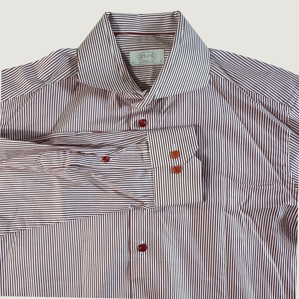 Eton Dress Shirt Mens 16 Contemporary Fit Striped Long Sleeve Burgundy White